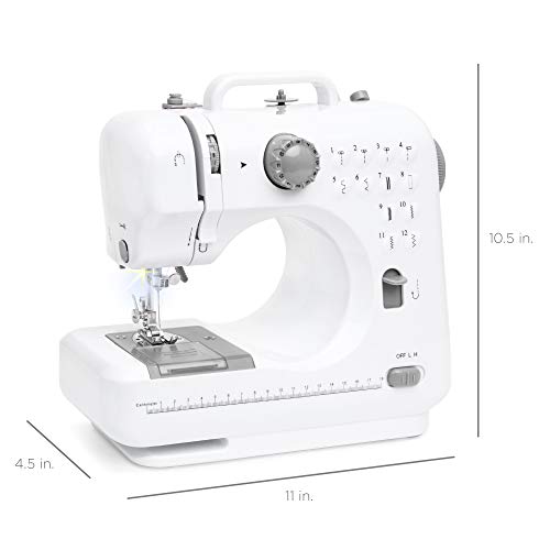 Best Choice Products Compact Sewing Machine, 42-Piece Beginners Kit, Multifunctional Portable 6V for Beginner w/ 12 Stitch Patterns, Light, Foot Pedal, Storage Drawer - Gray/White