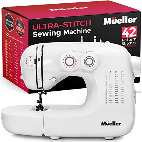 Mueller Machine For Sewing,110 Stitch Applications, Foot Pedal, LED Light, Buttonhole, Button & Zipper Sewing, User friendly, Thread Cutter and Removable Accessories Storage, White