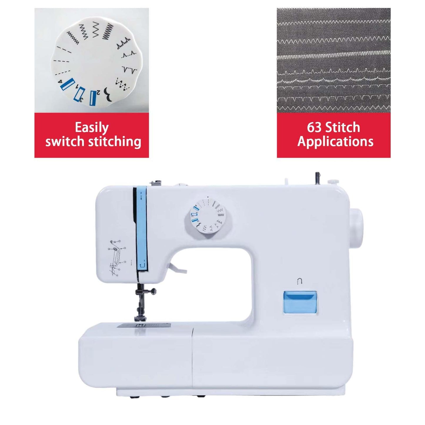 Uttuio Mechanical Sewing Machine With Accessory Kit - 63 Stitch Applications - Easy To Use & Great for Beginners (Blue)