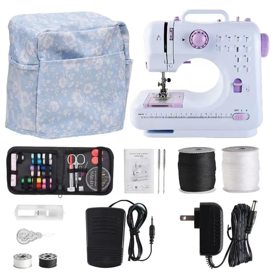 JUCVNB Mini Sewing Machine for Beginners and Kids Ages 8-12, Portable Sewing Machines with 12 Built-in Stitch Patterns, Light, 2 Speed Foot Pedal - Purple & White (with 27 Pieces Accessory Kit & Case)
