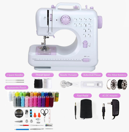 Home Mini Sewing Machine for Beginners, Small Sewing Machines 12 Built-in Stitches with Reverse Sewing,Portable Sewing Machines with 27pc Accessory Kit Included 2 Speed Foot Pedal