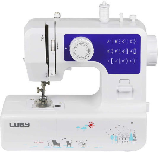 Luby Sewing Machine with 12 Built-in Stitches & Free Arm, Portable, Lightweight, Suitable for Small Projects, Blue