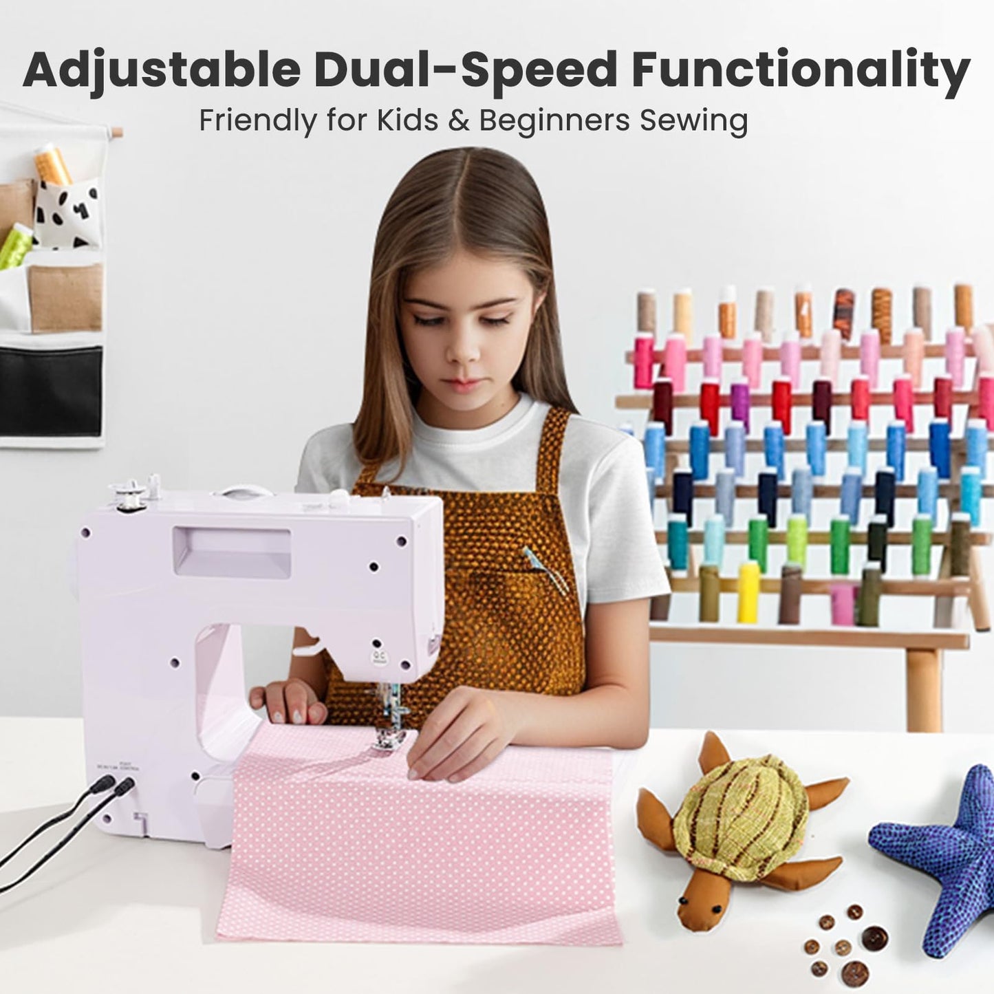 Caydo Sewing Machine for Beginners, Electric Mini Sewing Machine with 38 Stitches Dual Speed Kids Sewing Machine with Portable Sewing Storage Bag for Kids Aged 8-12 years
