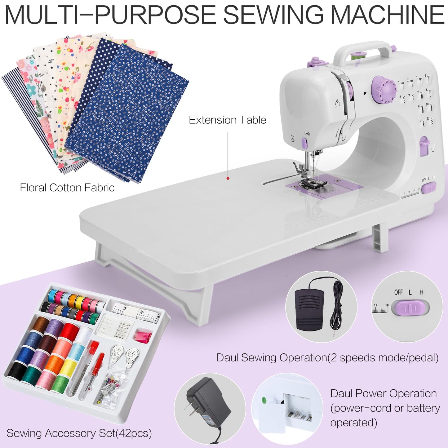 yookee home Sewing Machine for Beginners Compact Sewing Machine with Accessories Kit Easy to Use Portable Sewing Machine for Adults and Kids, Home, Travel, Clothing Repair and Sewing Crafts