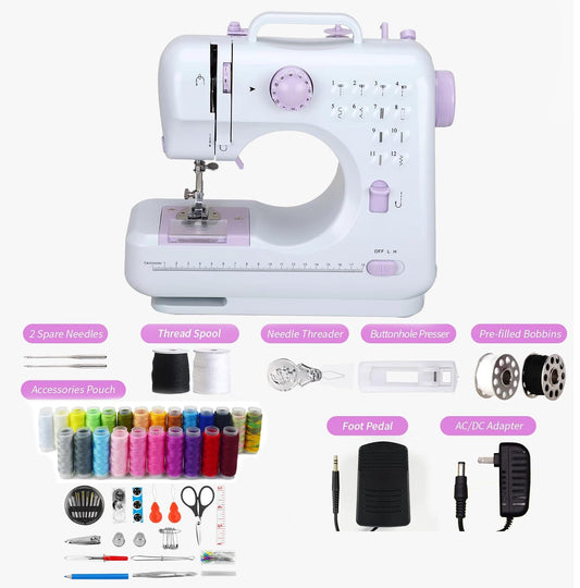Sewing Machine Portable Mini Electric Sewing Machine For Beginners 12 Built-In Stitches 2 Speed With Foot Pedal, (With 27 Pieces Accessory Kit & Case) Purple