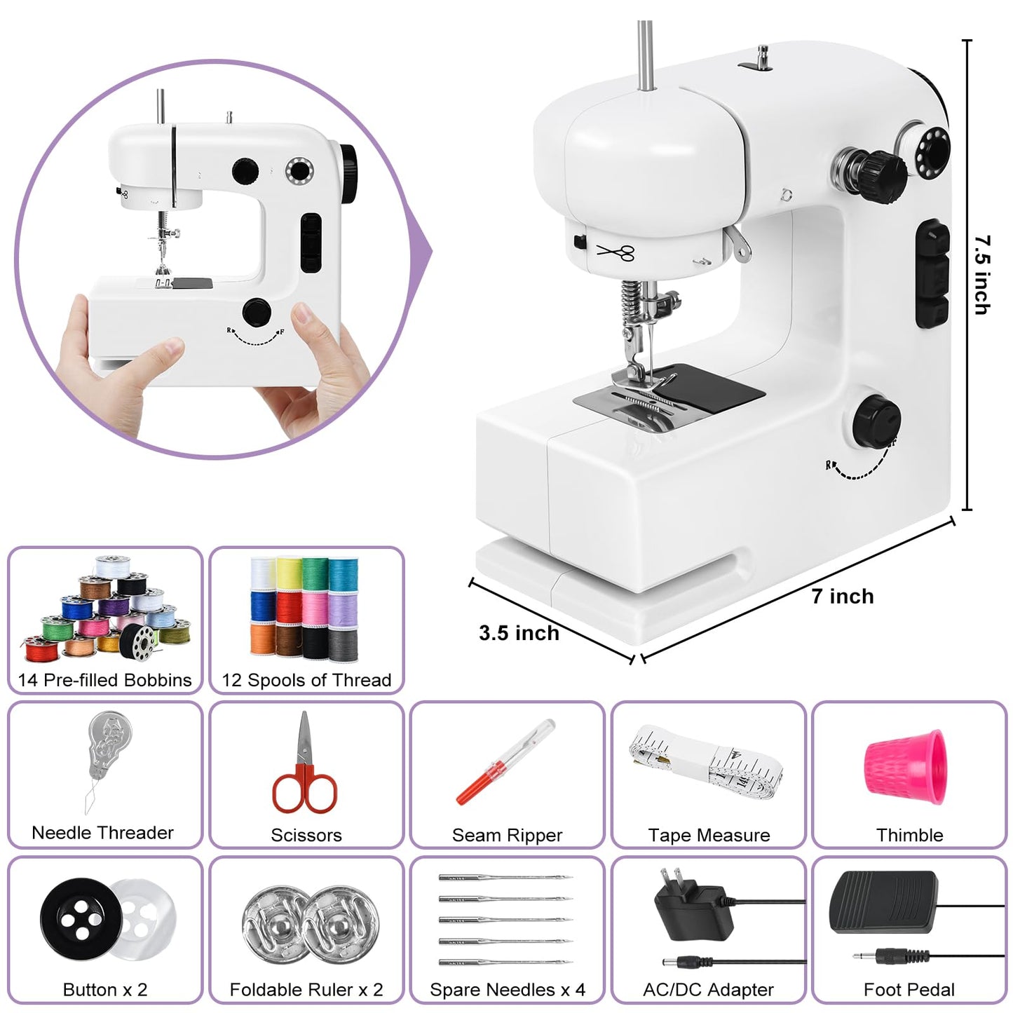 Weaver III：Make Dreams Come True, Sewing Machine for Beginners, Sewing Machine Kits, with Lights, Foot Pedals, 2 Power Modes, Reverse knob