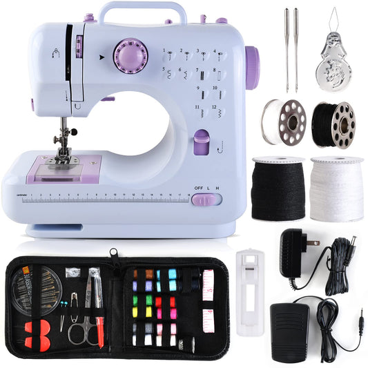 HJWTCQL Mini Sewing Machine for Beginners,Kids Small Sewing Machines 12 Built-in Stitches with Reverse Sewing,Portable Sewing Machines with 27pc Accessory Kit Included 2 Speed Double Thread Foot Pedal