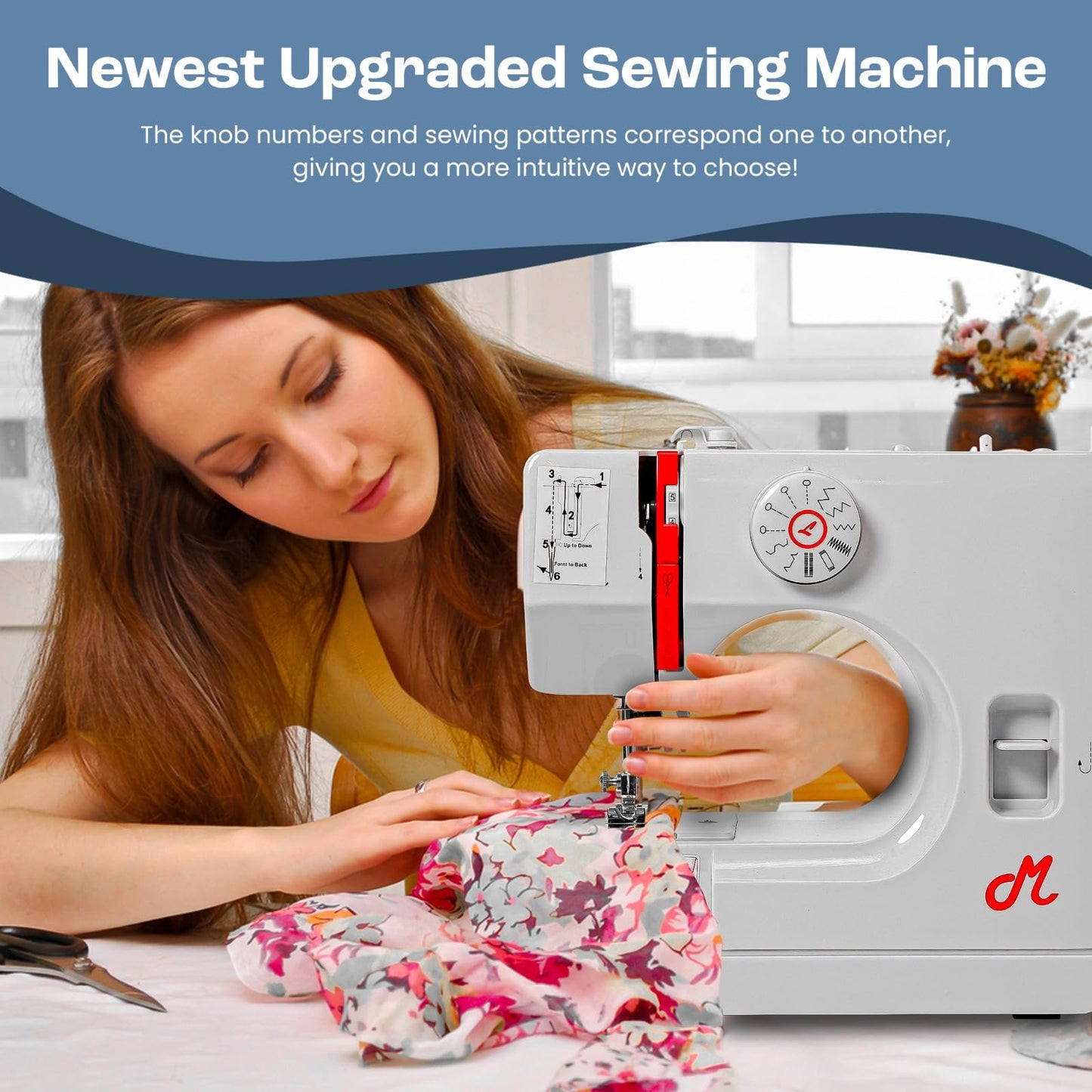 Virtionz Portable Sewing Machine for Beginners with 12 Stitch Applications, Dual Speed, Reverse Stitch, Foot Pedal and Sewing Kit - Small Sewing Machine, Easy to Use Electric Mini Sewing Machine