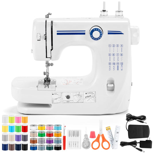 Sewing Machine, Mini Sewing Machine, Portable Sewing Machine Electric Portable for Beginners, 12 Built-In Stitches Dual Speed with Foot Pedal & Sewing Kit (Upgraded Double Needle)