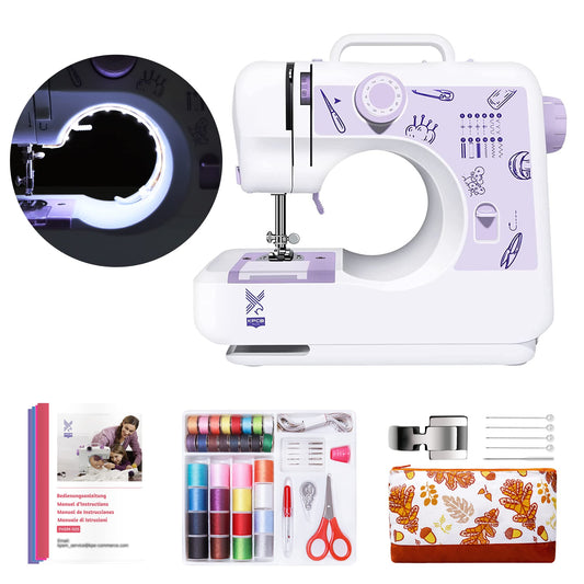 KPCB Tech Sewing Machines for Beginners, 12 Stitches Sewing Machine with Updated LED Strip and Sewing Kit Home Travel Use
