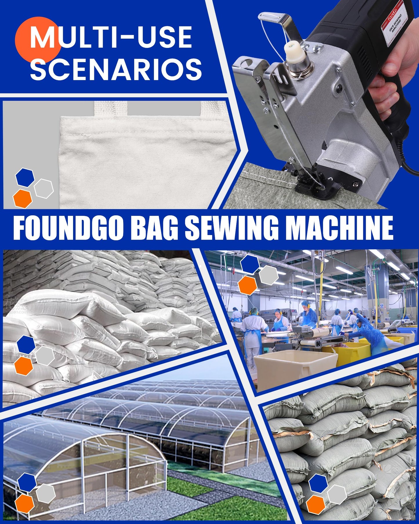 FoundGo Electric Bag Sewing Machine 2.5kg Portable Closer 2s/bag Closing Handheld Sewer 110v 210W Lightweight for Stitching Cowhide Bags/Towels/Leather/Non-woven Ideal