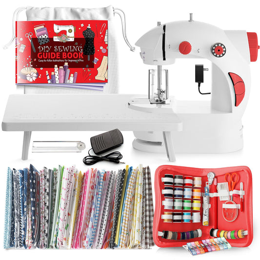 Mini Sewing Machine for Beginners, 122-Piece Portable Sewing Machine, Dual Speed Small Sewing Machine, Adults and Kids Sewing Machine, Travel Beginner Sewing Machines with Sewing Kit and Book, Red