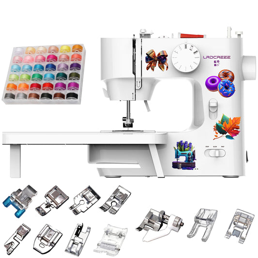 LRDCREEE Portable Sewing Machine for Beginners and Kids with 12 Built-in Stitches,Reverse Sewing and Extension Table Mini Sewing Machine Dual Speed for Household and Travelling Use